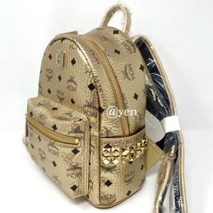 MCM limited Berlin gold studded backpack size 10.5”